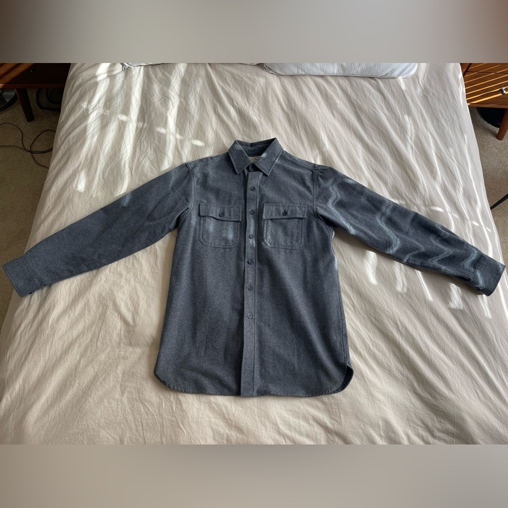 LL Bean Grey Flannel Shirt Jacket Button Up